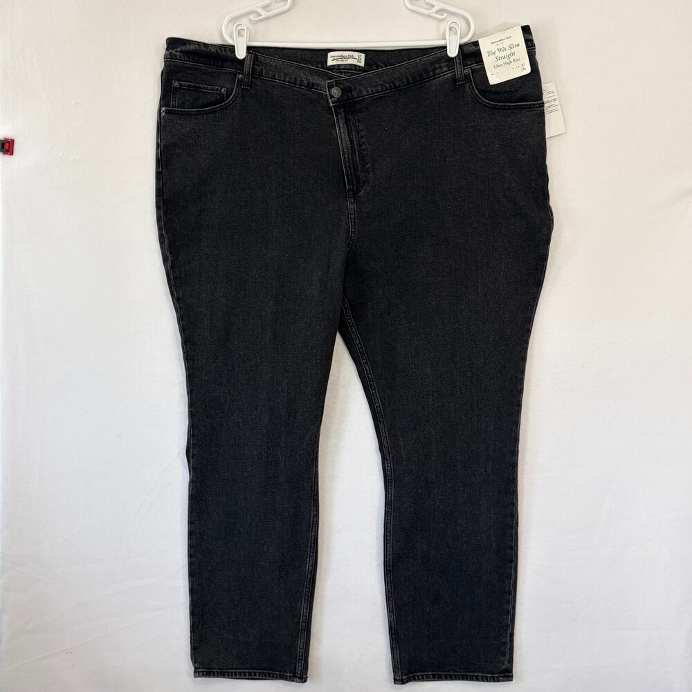 Abercrombie 90s Slim Straight Jeans Black Ultra High Rise Womens 37 Short NWT